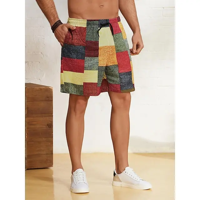 4 PACK-Men's Shorts Summer Shorts Casual Shorts Pocket Drawstring Elastic Waist Graphic Color Block Geometric Pattern Breathable Soft Short Casual Daily Holiday Fashion Streetwear Yellow Blue Micro-elastic